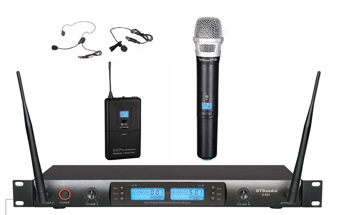 G-622HL GTD Audio 2x100 Channel UHF Wireless Microphone - GTD Audio