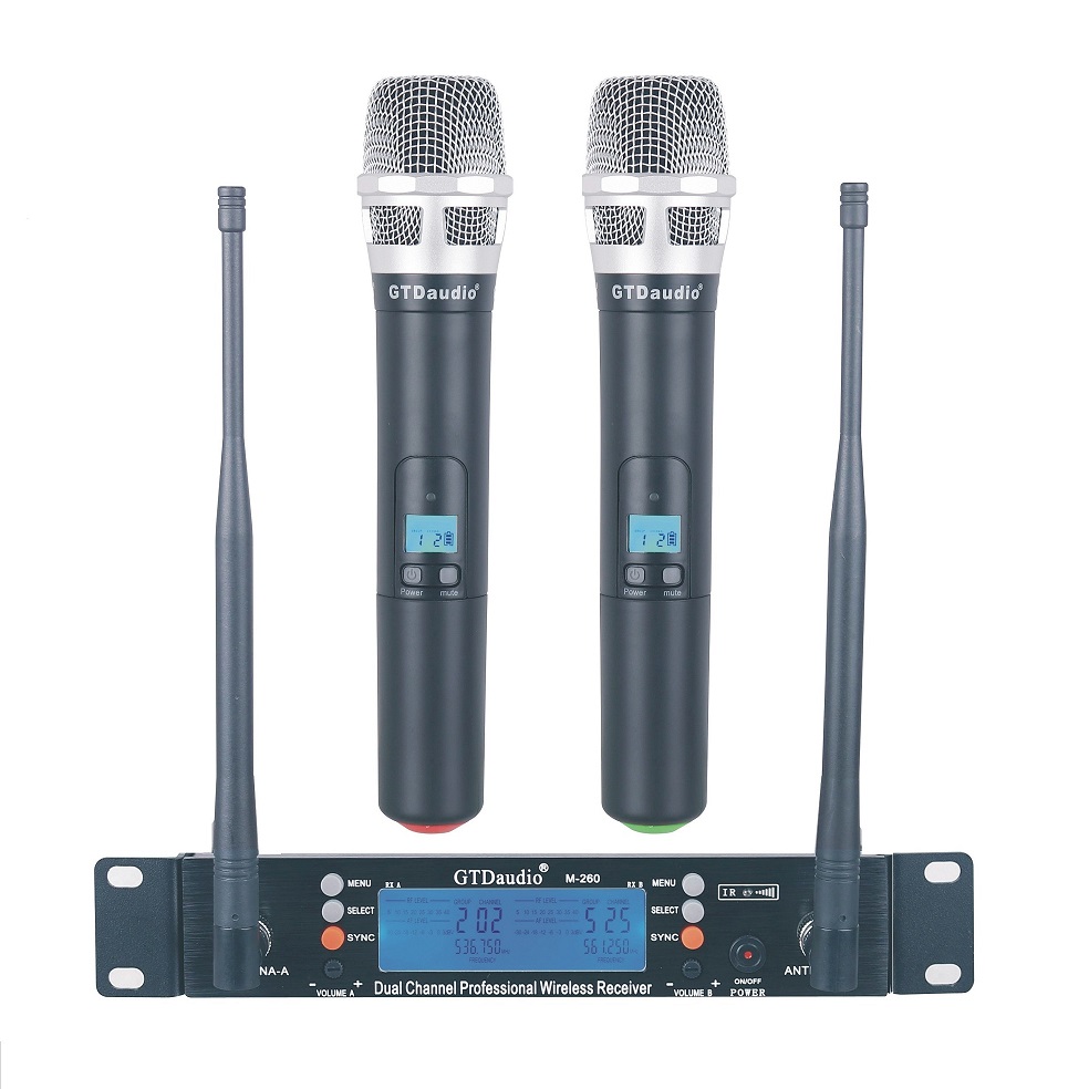 GTD Audio 2x100 Adjustable Frequency Channels UHF Wireless Hand-held  Microphone DJ Karaoke Mic System 260H (Hand held mics)